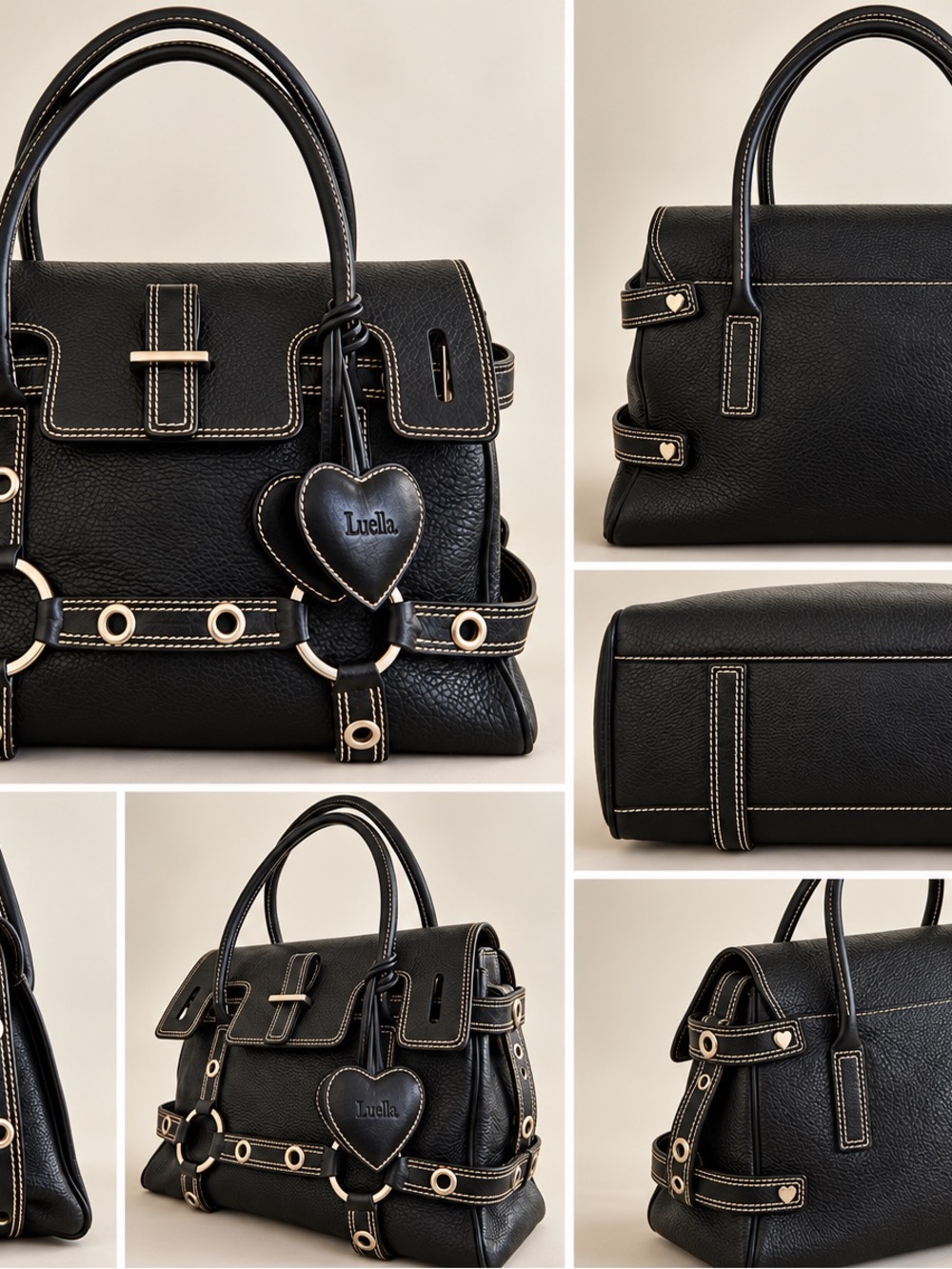Vintage Luella Gisele Black Leather Satchel – Y2K Heart Charm Archival Bag